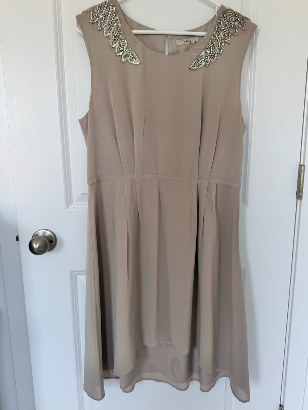 Darling Taupe Sleeveless Chiffon Dress with Beaded Detail
